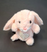 Breloc Iepuraș de pluș roz cu inimă cu cristale – 14cm